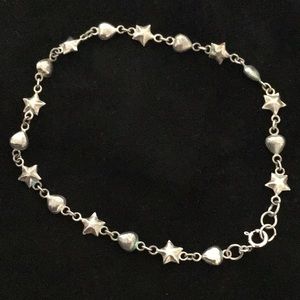 925 sterling silver heart star bracelet anklet